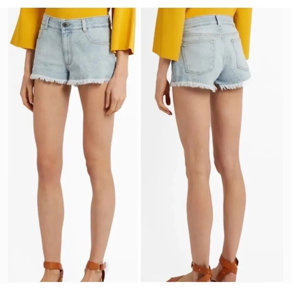 Stella McCartney Light Denim Distressed Star Shorts Low Rise Size 25 Retail $495